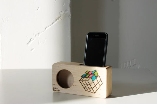 Amplificatore naturale per smartphone. Altoparlante ecologico in legno. mod. CUBIK. Bixdesign
