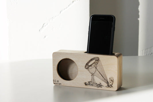 Amplificatore naturale per smartphone. Altoparlante ecologico in legno. mod. LENTIS. Bixdesign
