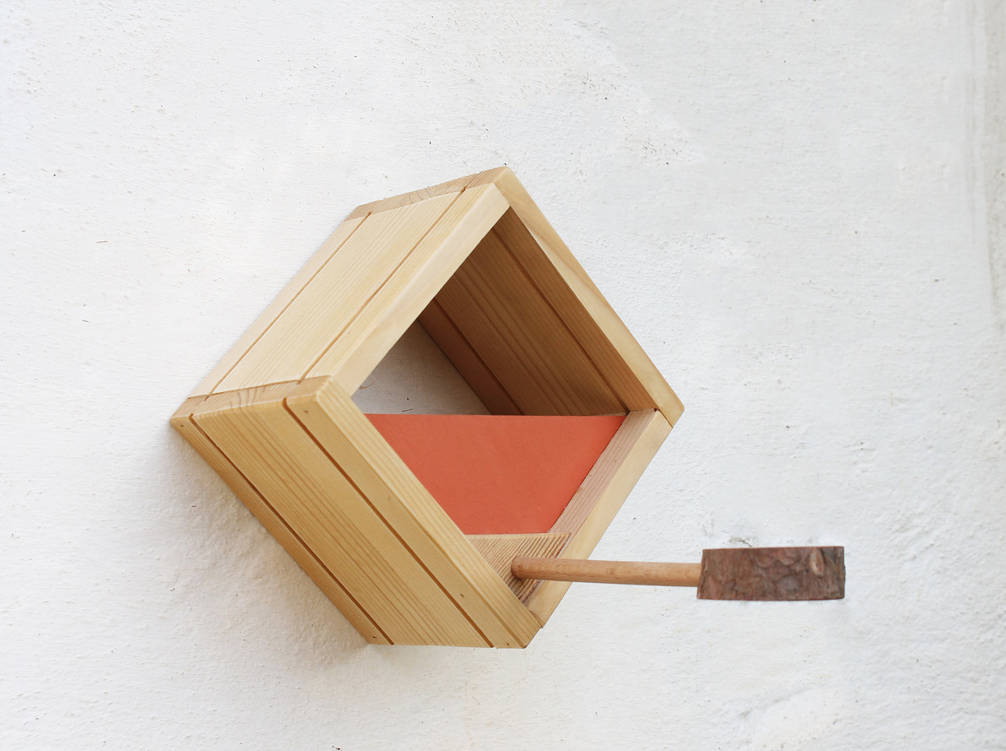 Modern Bird feeder in natural wood. Ku-Bird Feeder
