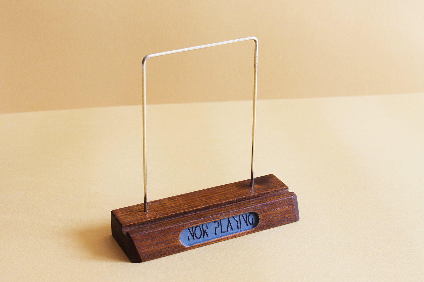 Vinyl record holder for display in wood and brass | Now Playing record stand | Vinyl record display