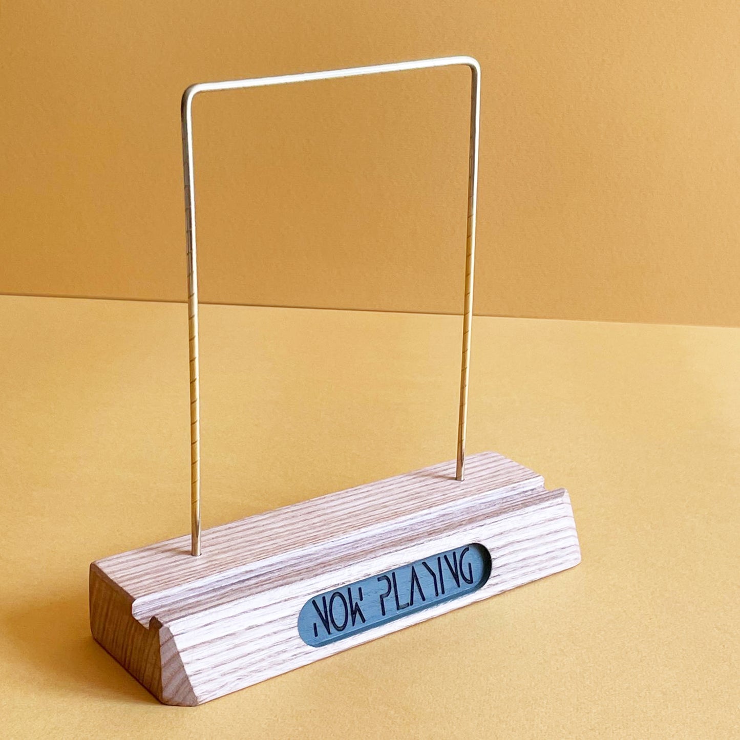 Vinyl record holder for display in wood and brass | Now Playing record stand | Vinyl record display