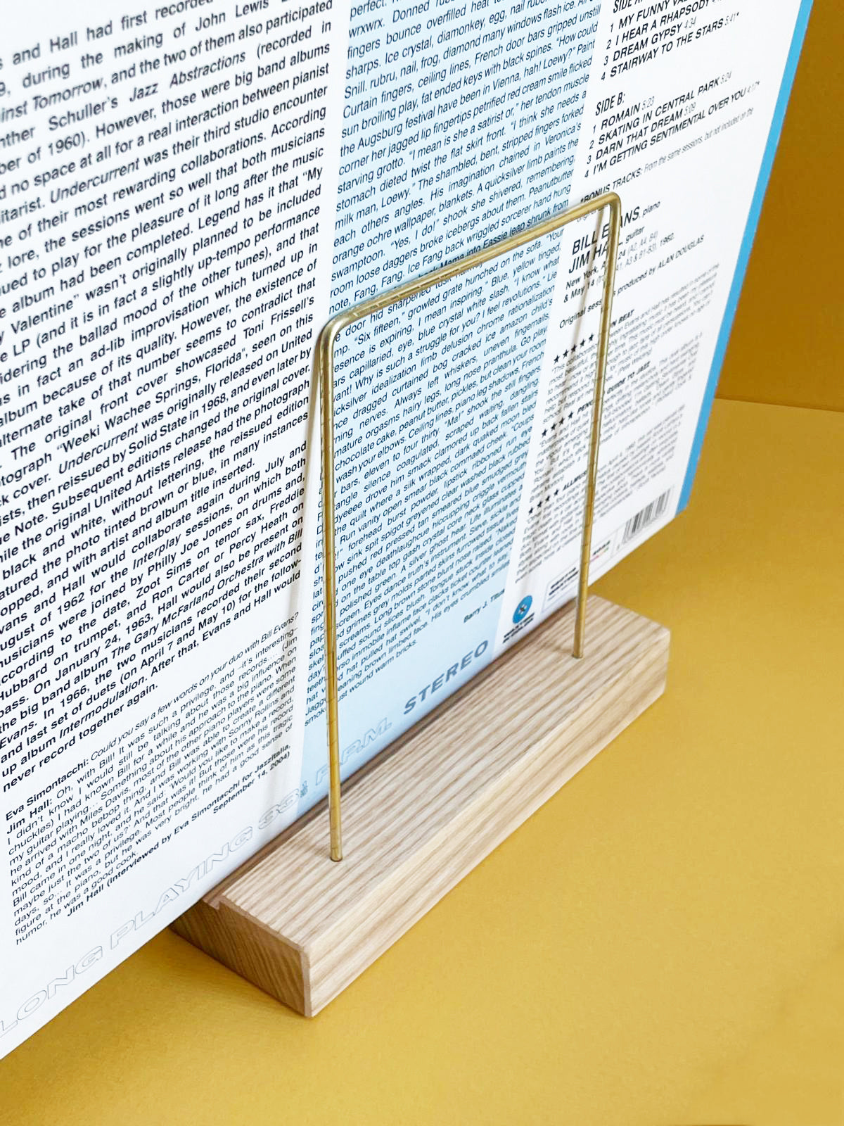 Vinyl record holder for display in wood and brass | Now Playing record stand | Vinyl record display