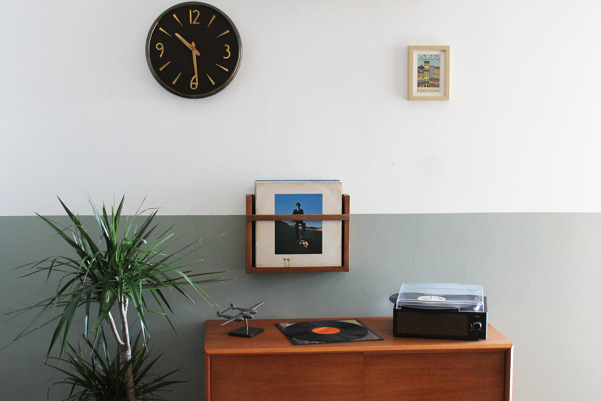 Scaffale Organizer Porta Vinili LP da Parete | Legno Noce Anni 50 | Bixdesign